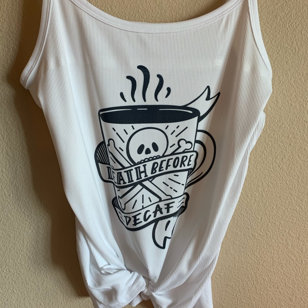 Death before decaf coffee punny tank top